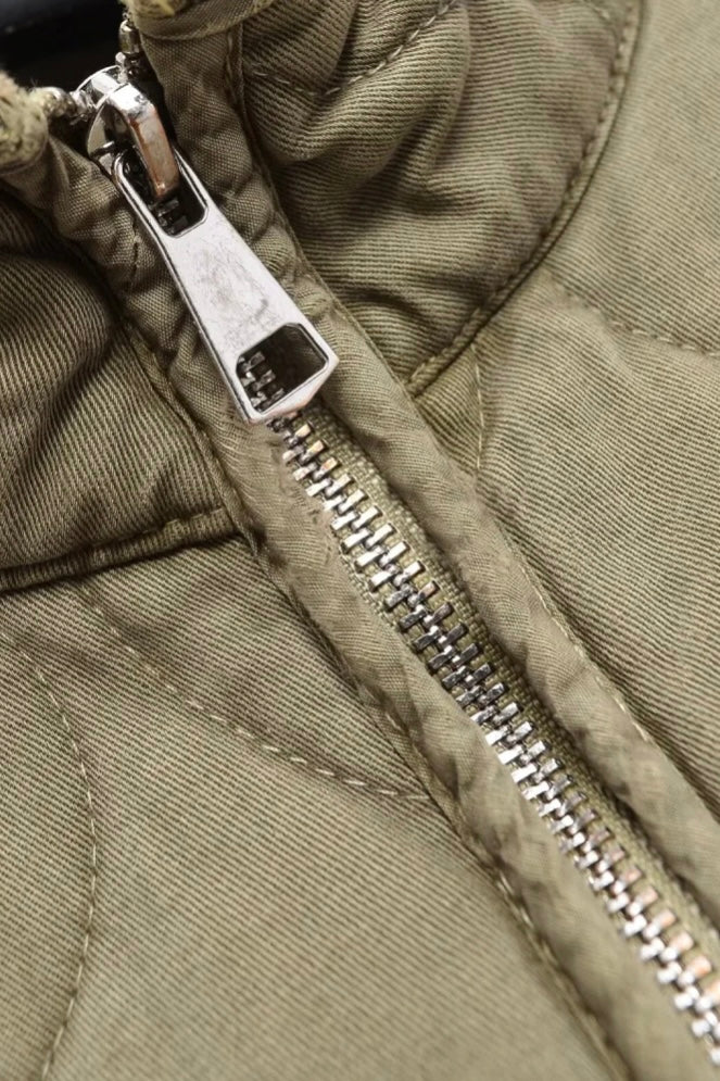 ★ Green Vintage High-Collar Padded Jacket