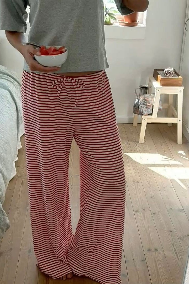 ★ Gestreifte Loungehose mit weitem Bein – Rote Edition