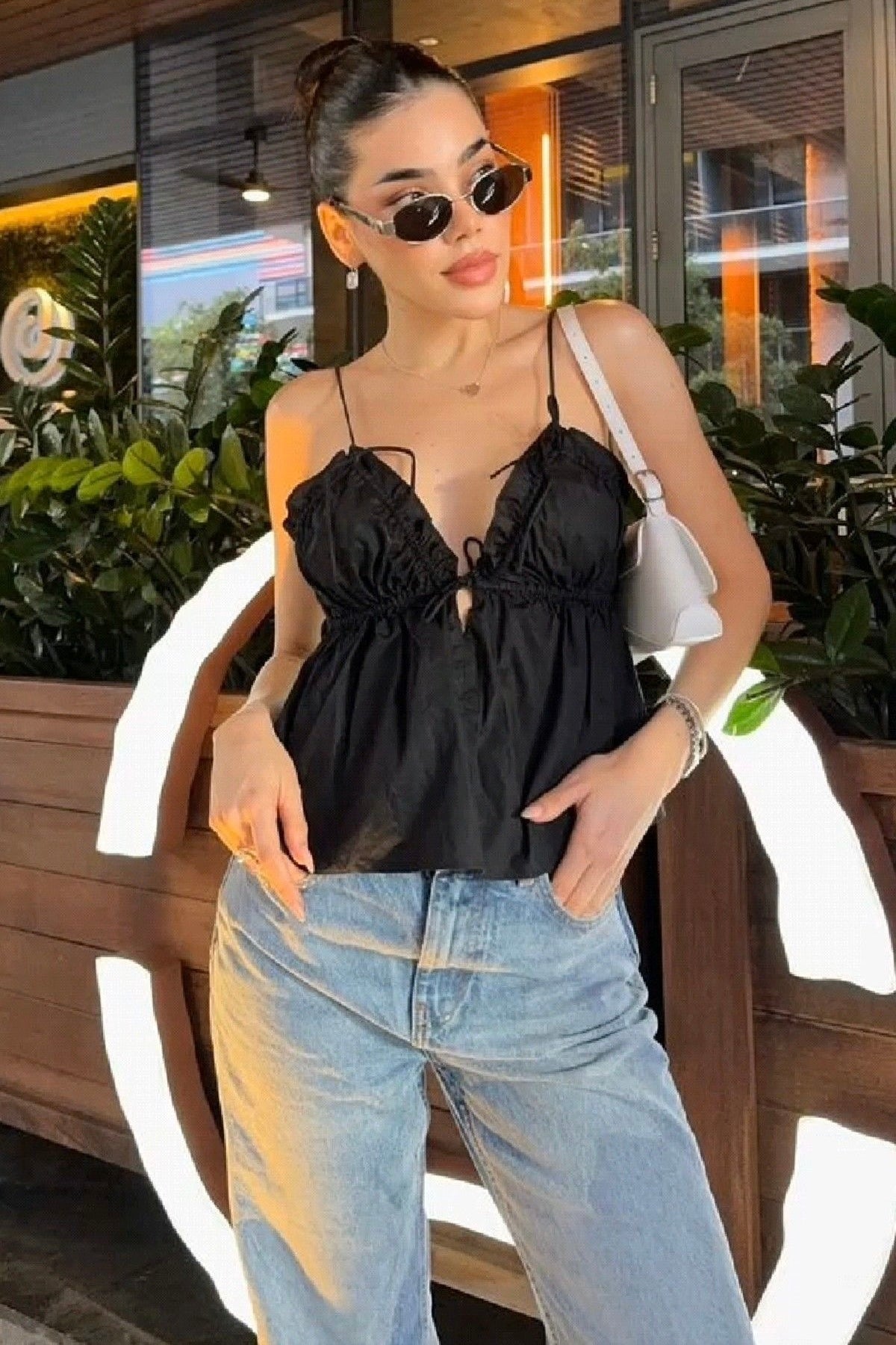 ★ Midnight Satin Bow Top