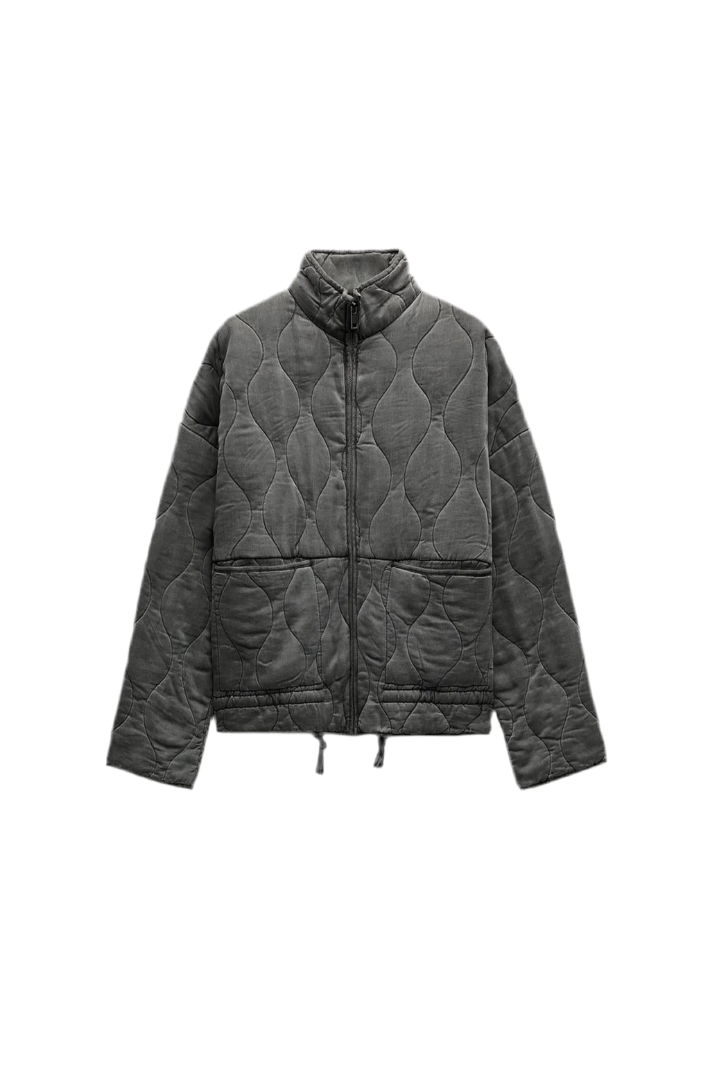 ★ Grey Vintage High-Collar Padded Jacket