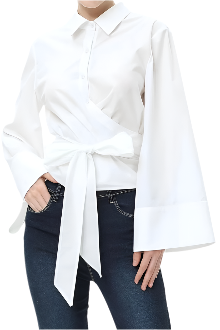 ★ Chic Bow-Tie Wrap Poplin Shirt