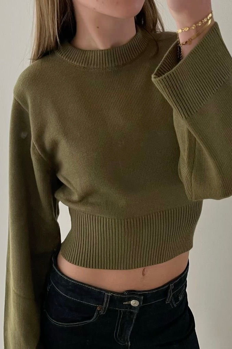 ★ June Army Green Cropped Sweater