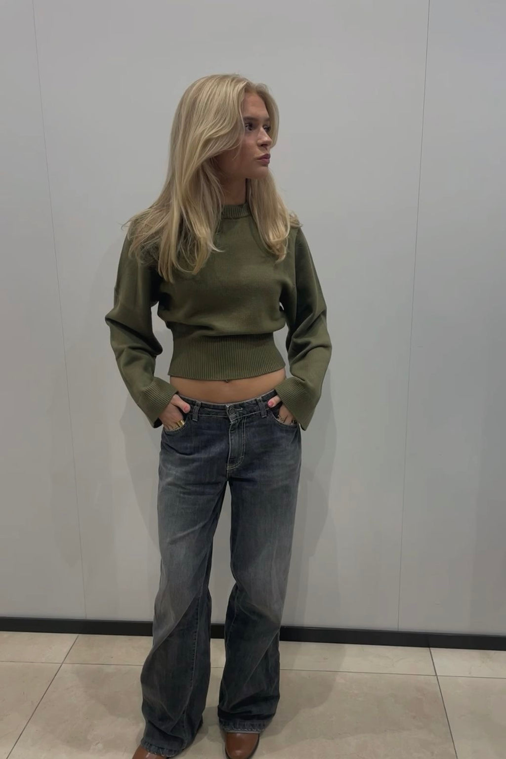 ★ June Army Green Cropped Sweater