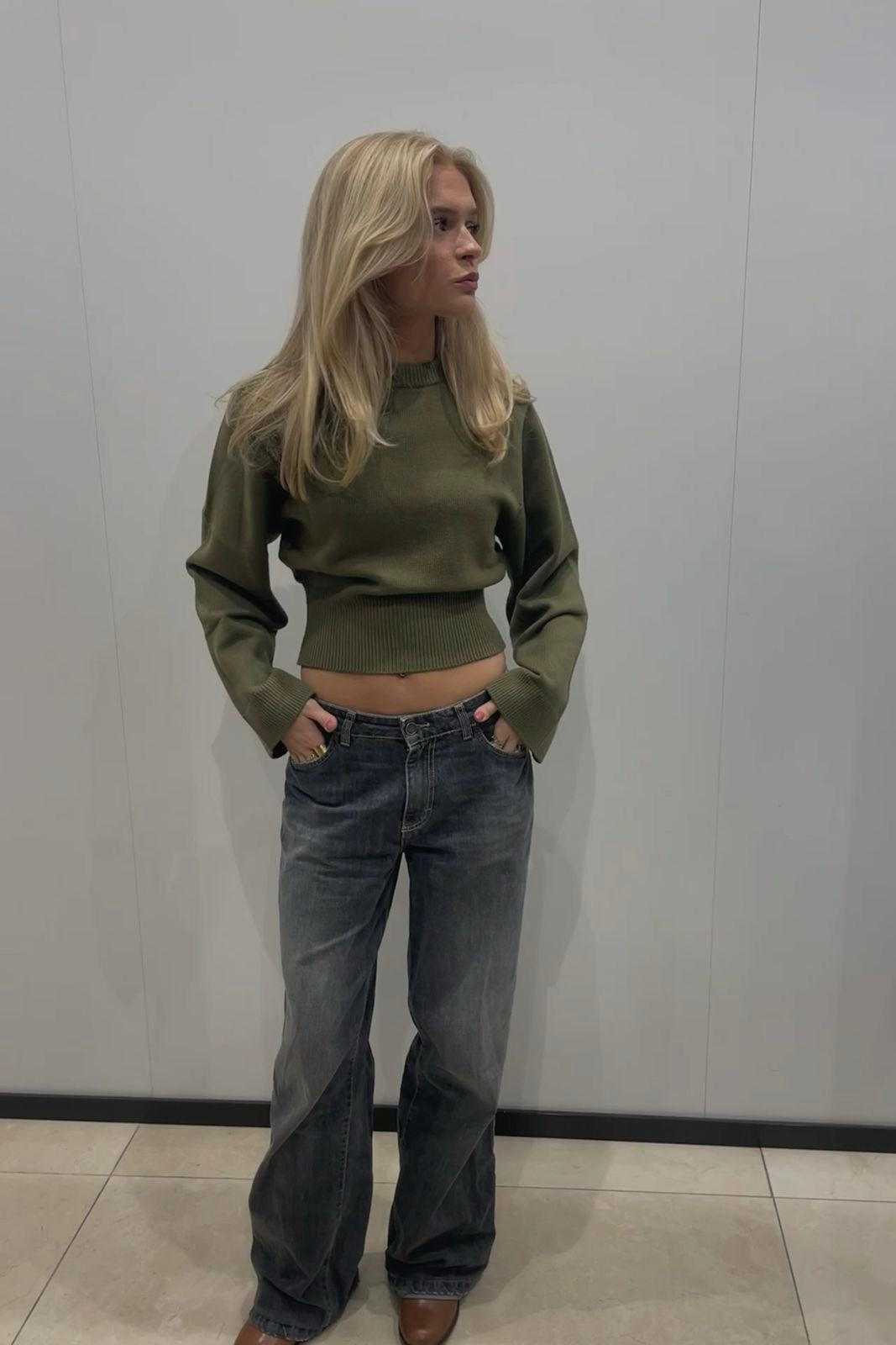 ★ June Army Green Cropped Sweater