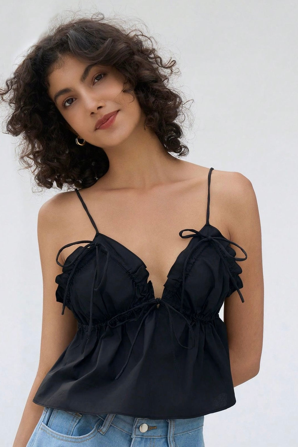 ★ Midnight Satin Bow Top