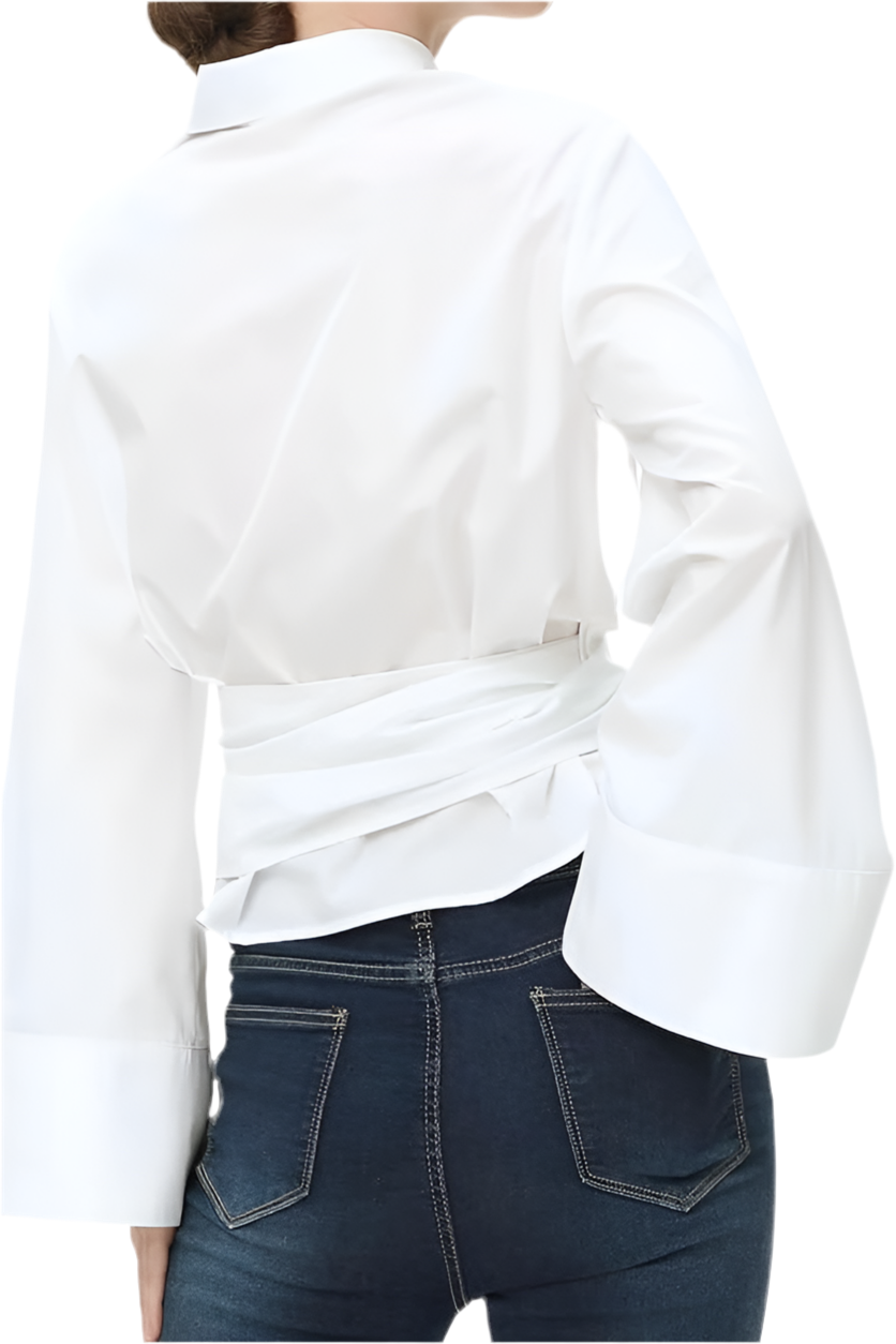 ★ Chic Bow-Tie Wrap Poplin Shirt