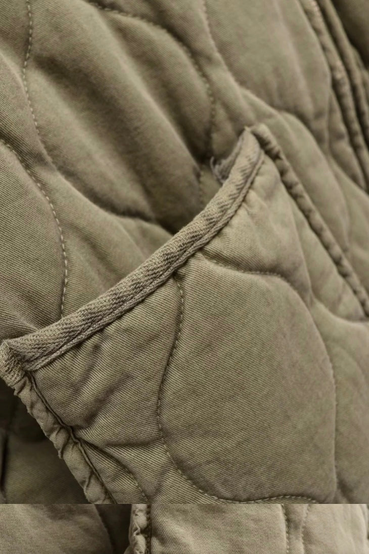 ★Grüne Vintage-Steppjacke mit hohem Kragen