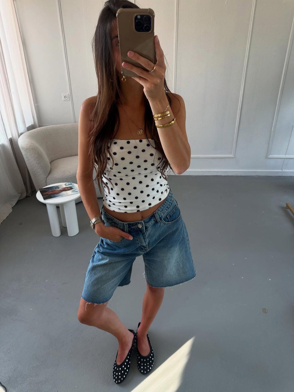 ★ Polka Strapless Top