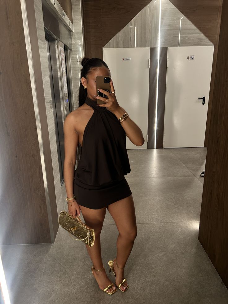 ★ Lace-Up Backless Halter Mini Dress