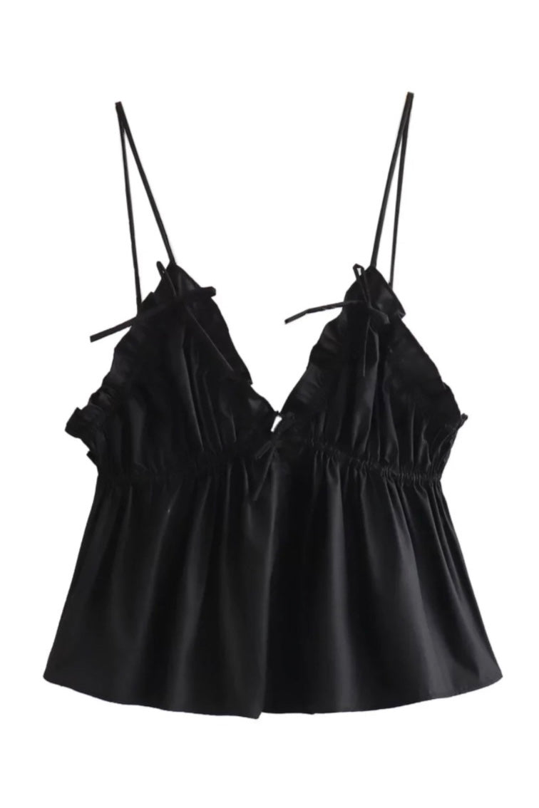 ★ Midnight Satin Bow Top