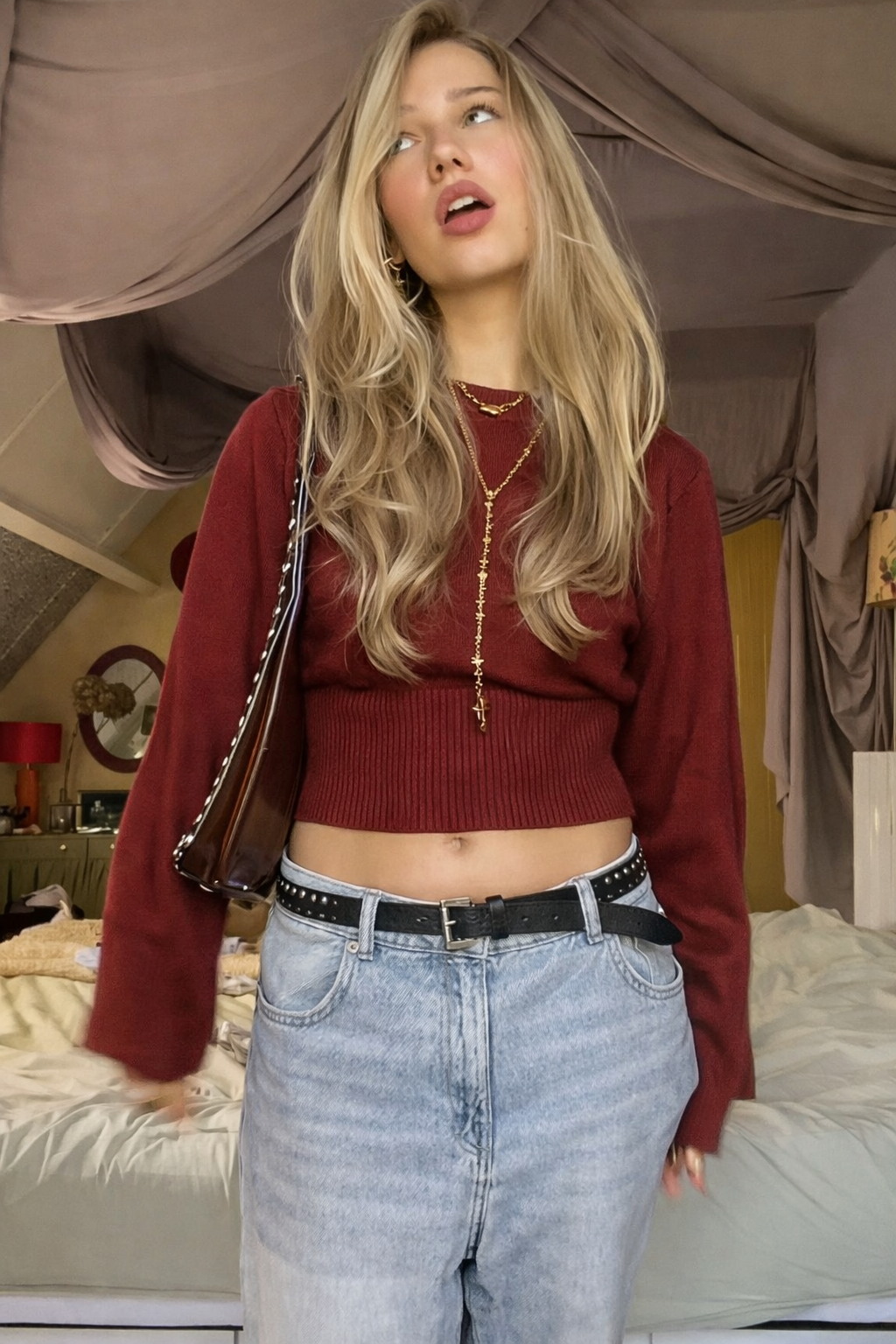 ★ June Burgundy Cropped Sweater