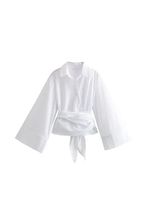 ★ Chic Bow-Tie Wrap Poplin Shirt