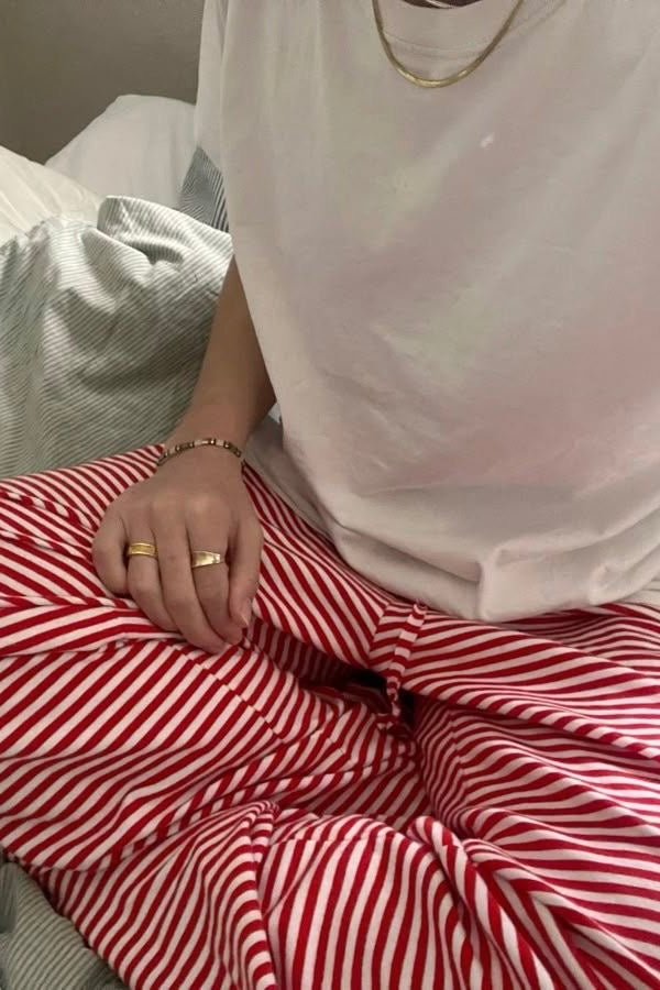 ★ Gestreifte Loungehose mit weitem Bein – Rote Edition