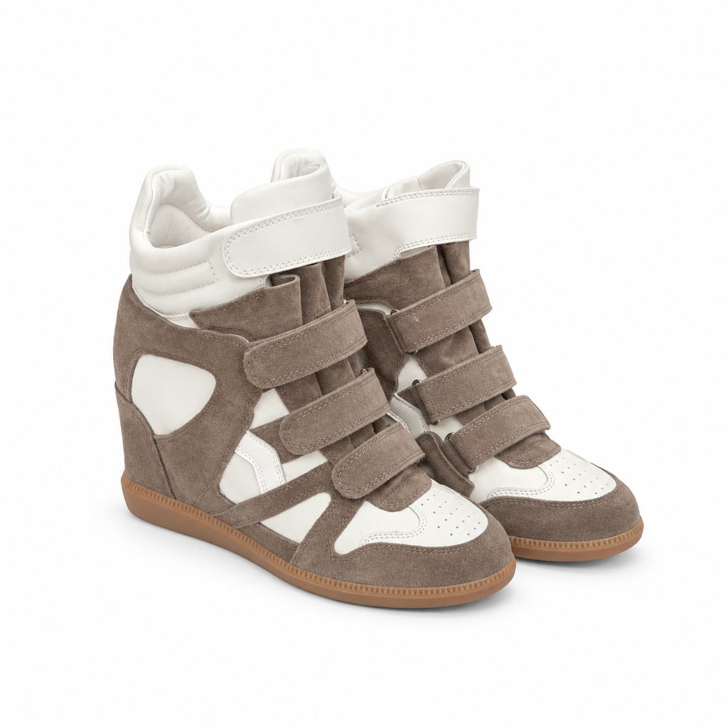 ★ The Elara High Wedge Sneakers - White Khaki