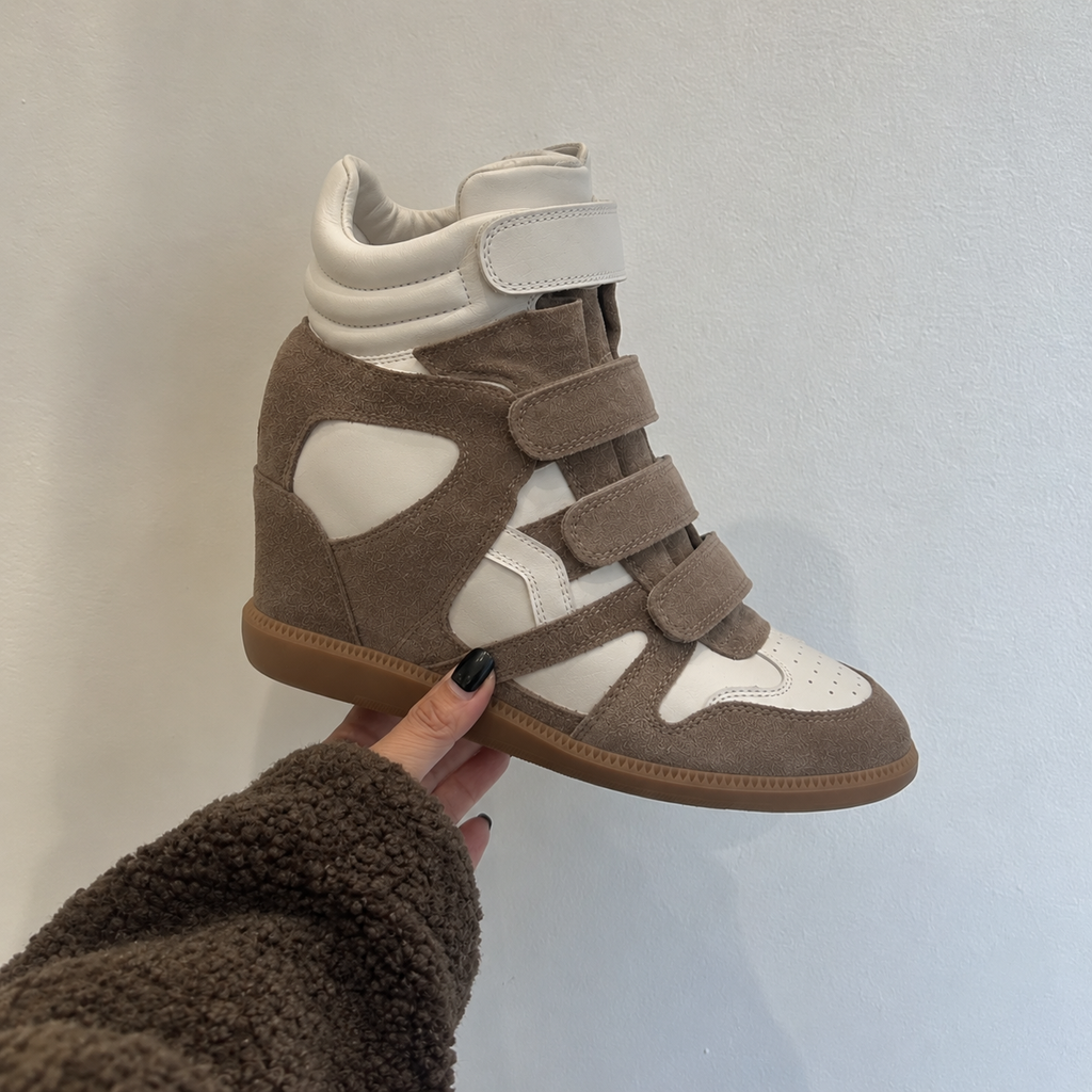 ★ The Elara High Wedge Sneakers - White Khaki