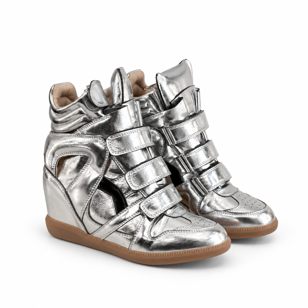 ★ The Elara High Wedge Sneakers - Silver