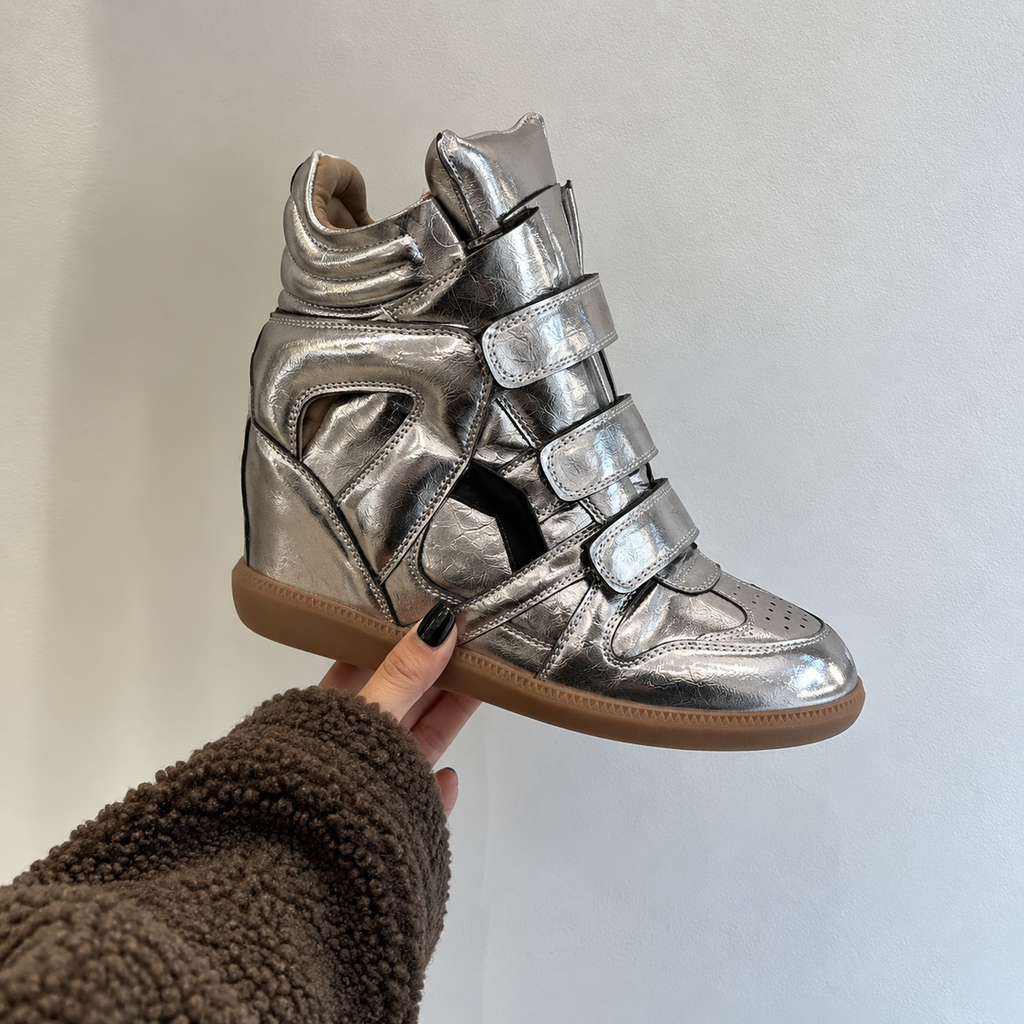 ★ The Elara High Wedge Sneakers - Silver