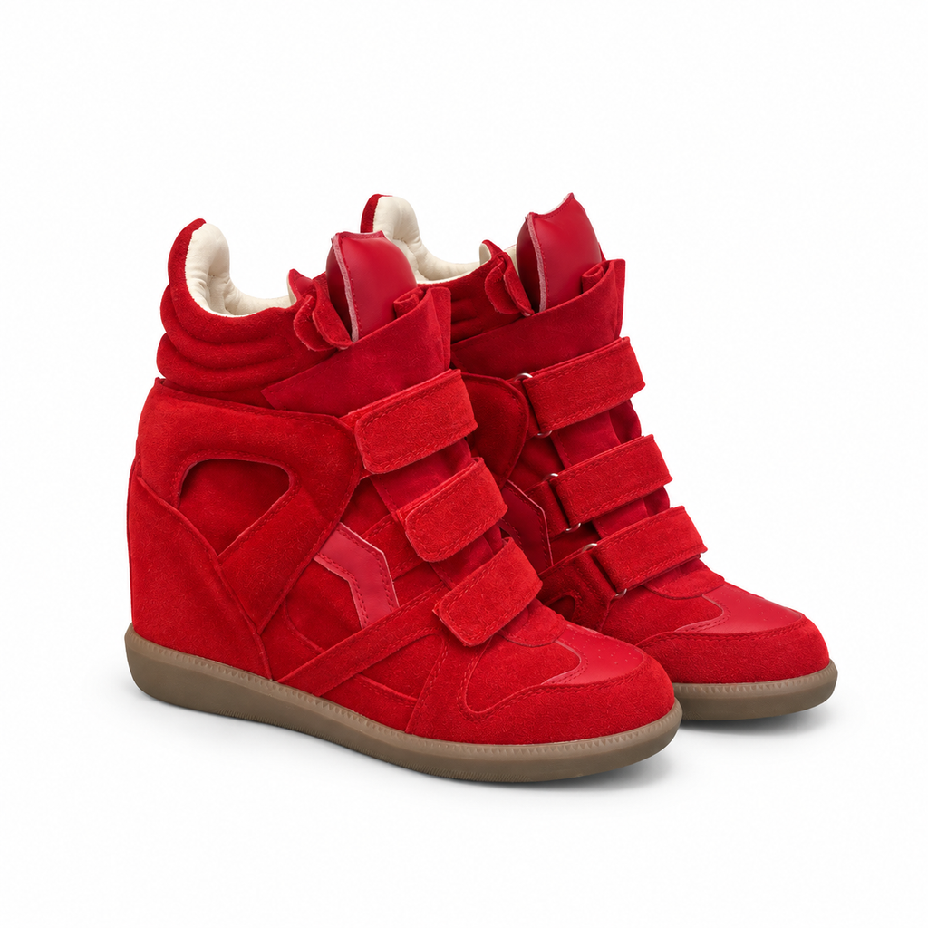★ The Elara High Wedge Sneakers - Red