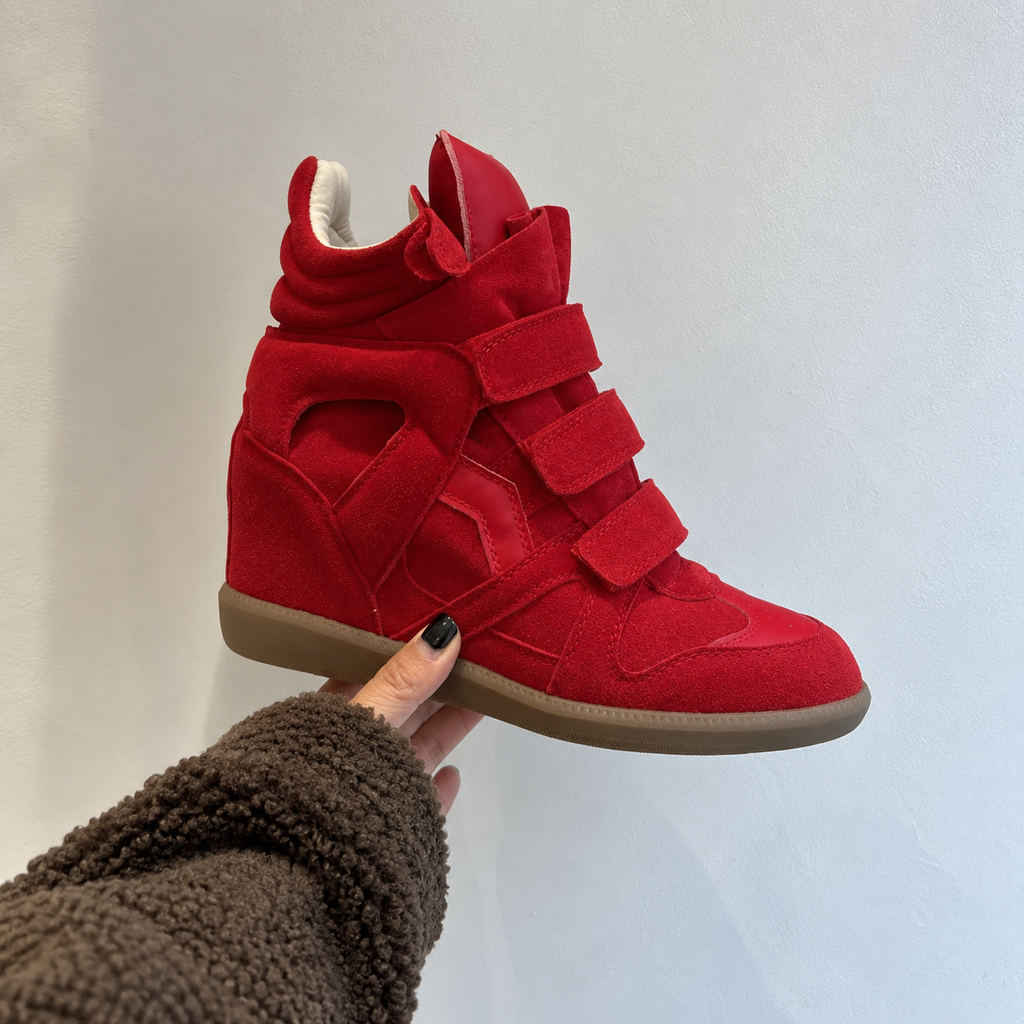 ★ The Elara High Wedge Sneakers - Red