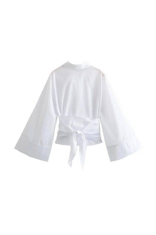 ★ Chic Bow-Tie Wrap Poplin Shirt