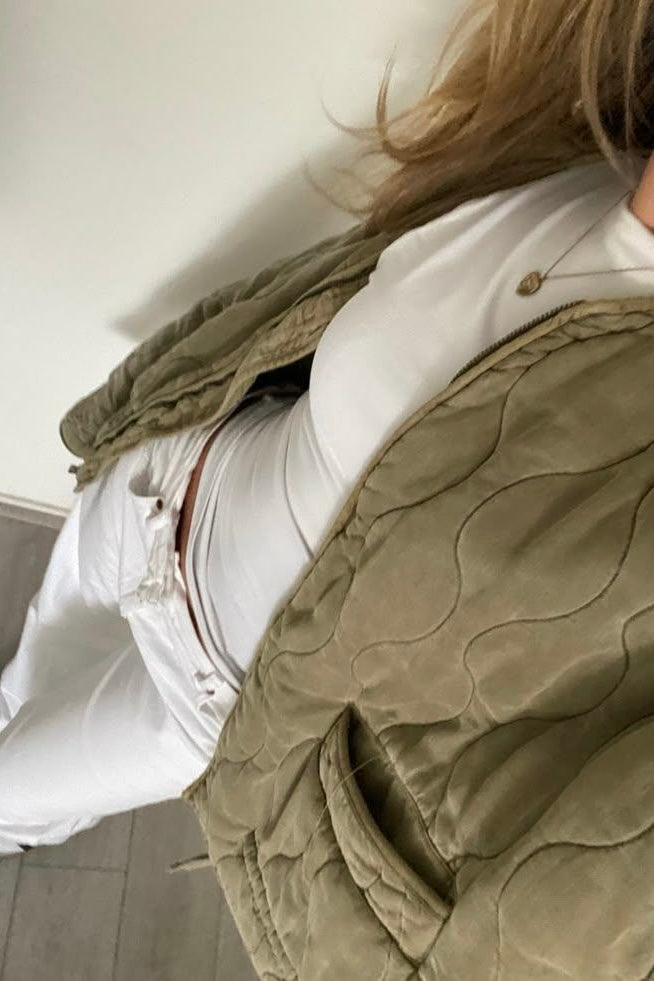 ★Grüne Vintage-Steppjacke mit hohem Kragen