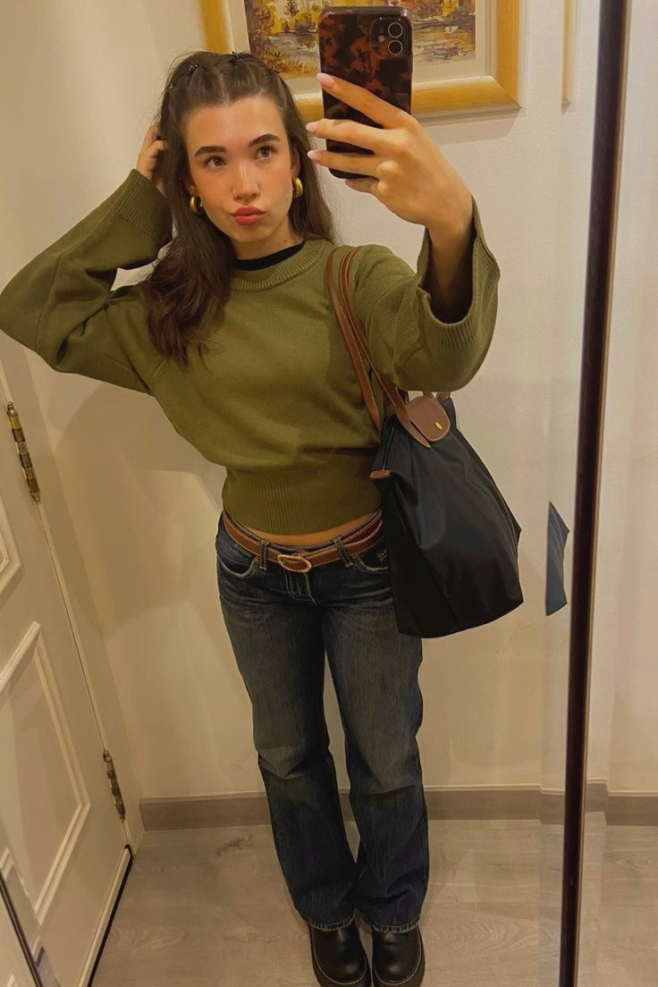 ★ June Army Green Cropped Sweater