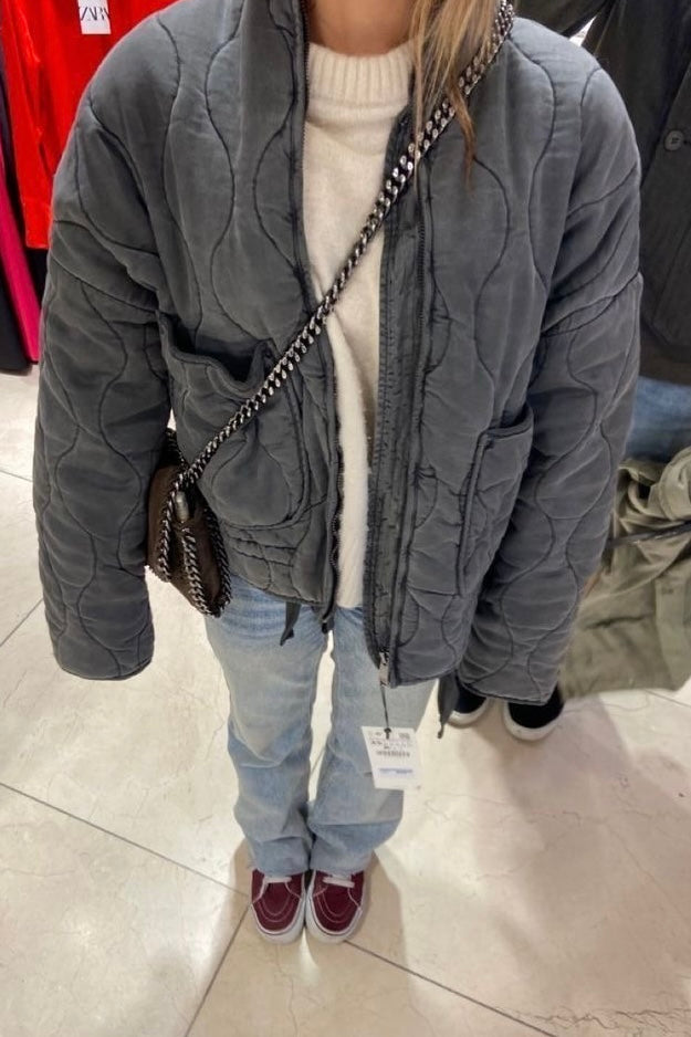 ★ Grey Vintage High-Collar Padded Jacket