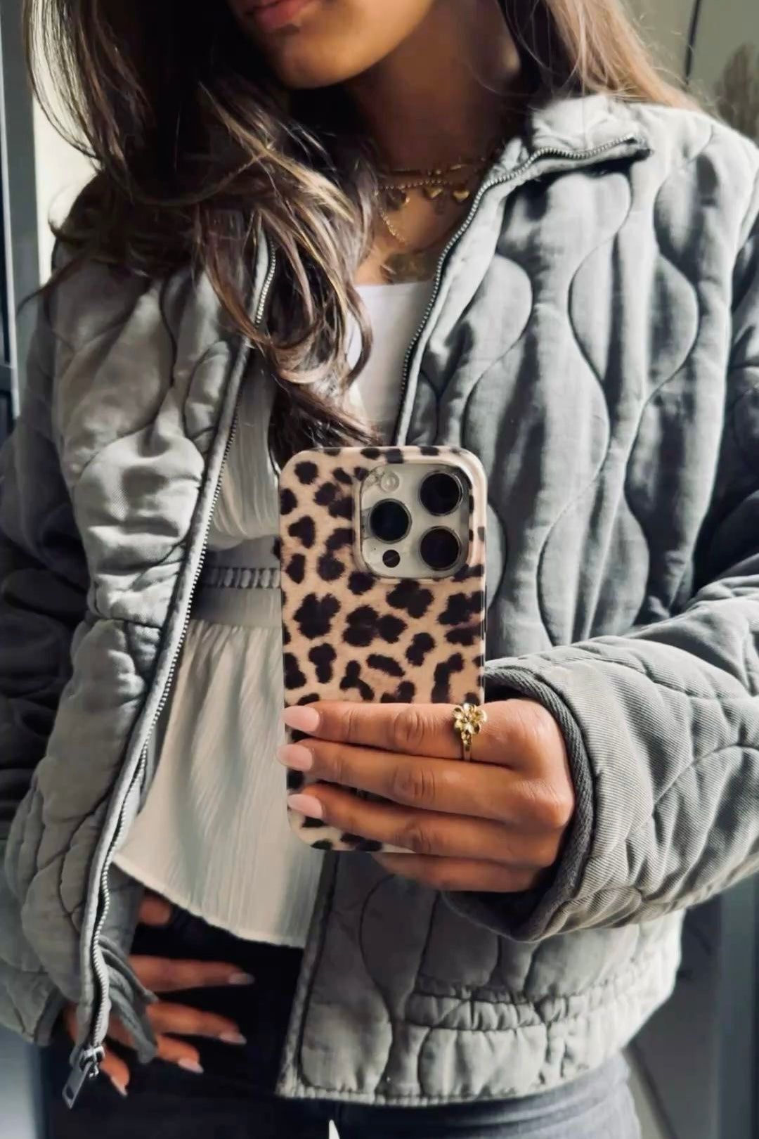 ★ Grey Vintage High-Collar Padded Jacket