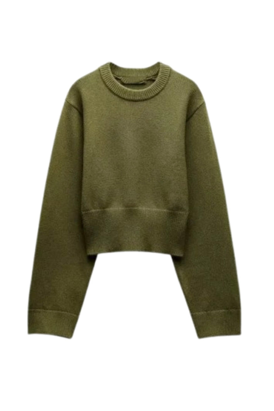 ★ June Army Green Cropped Sweater