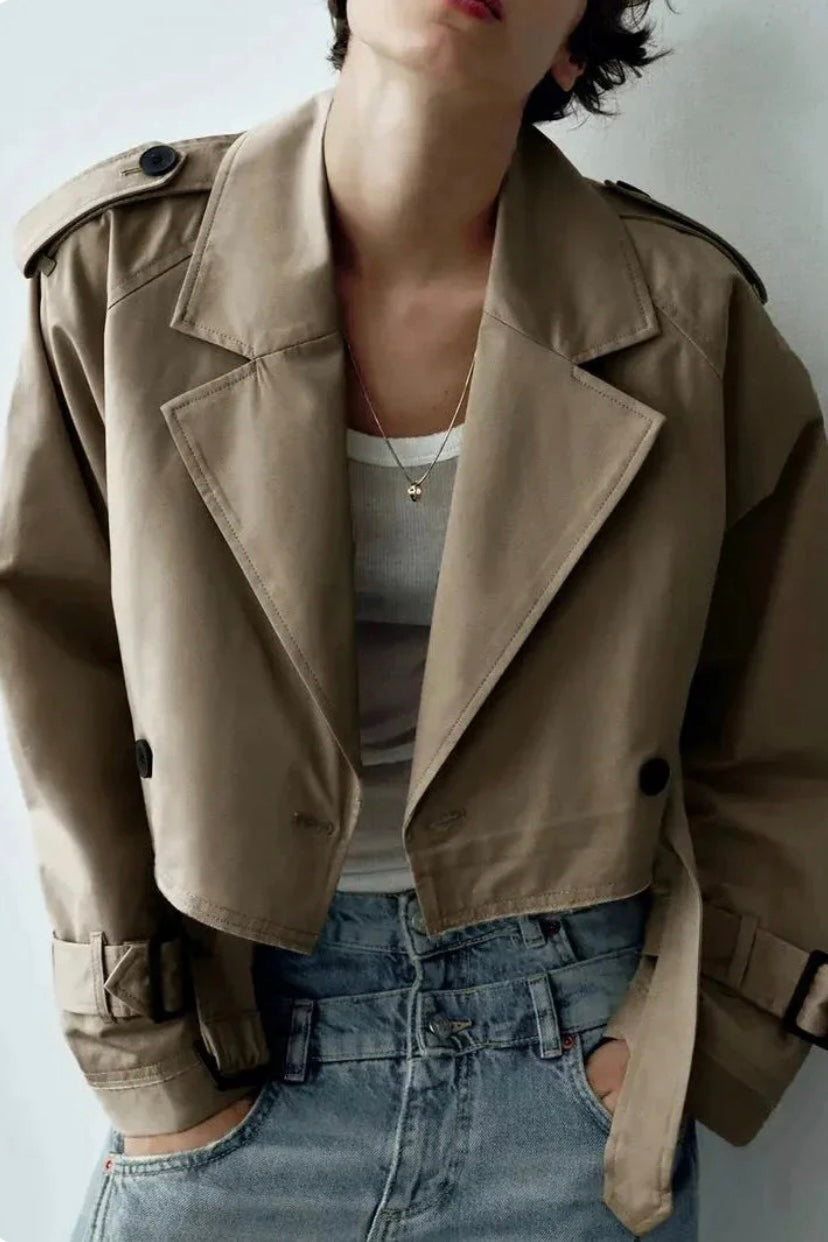 ★ Beige Cropped Trench Jacket