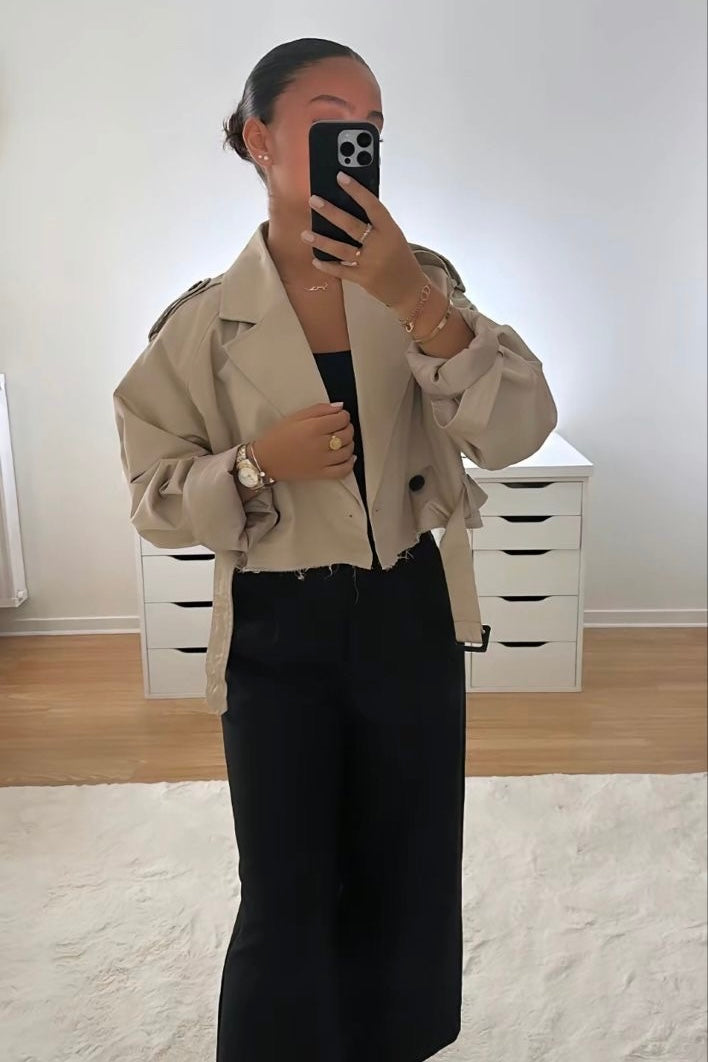 ★ Beige Cropped Trench Jacket