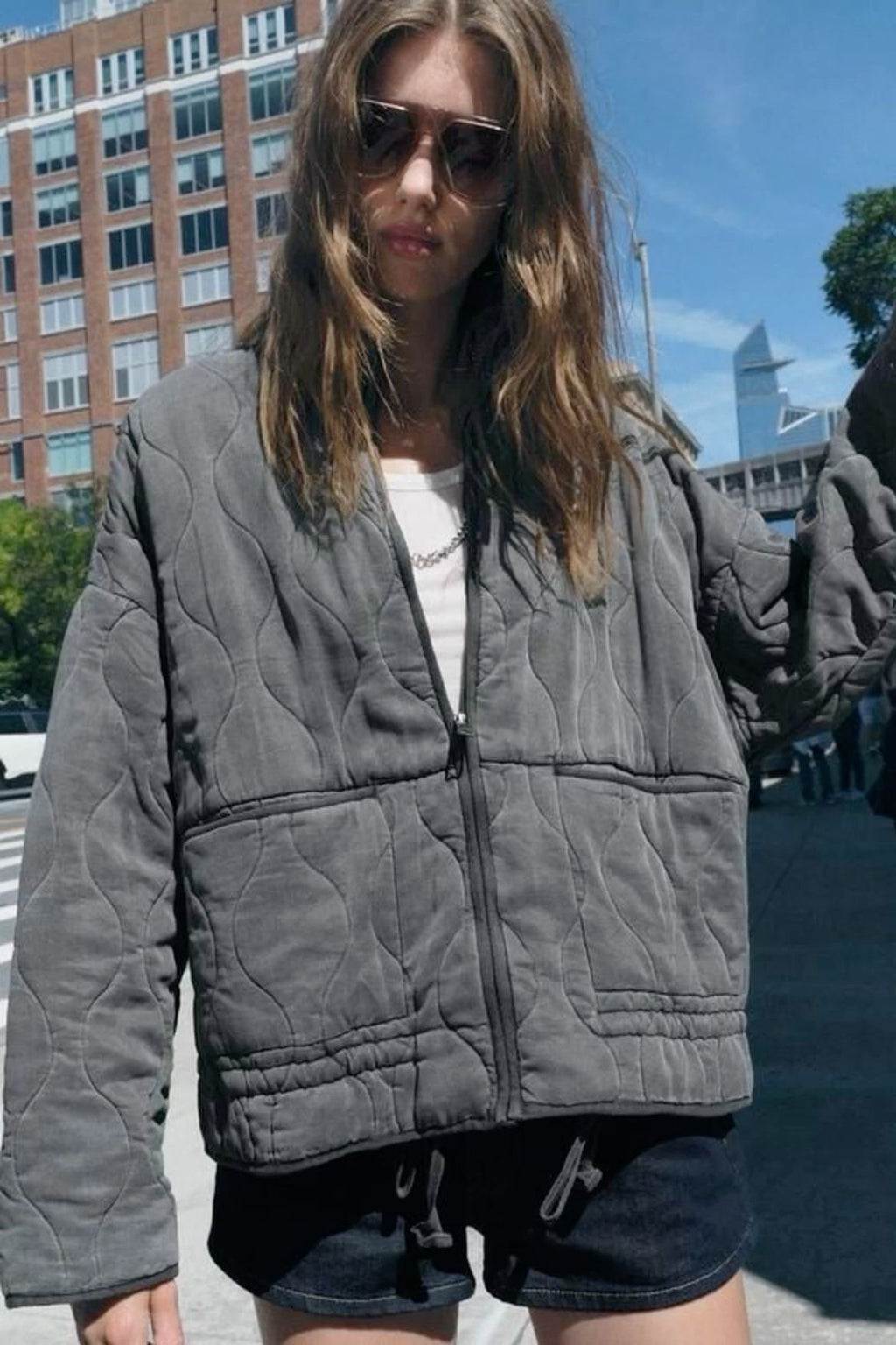 ★ Grey Vintage High-Collar Padded Jacket