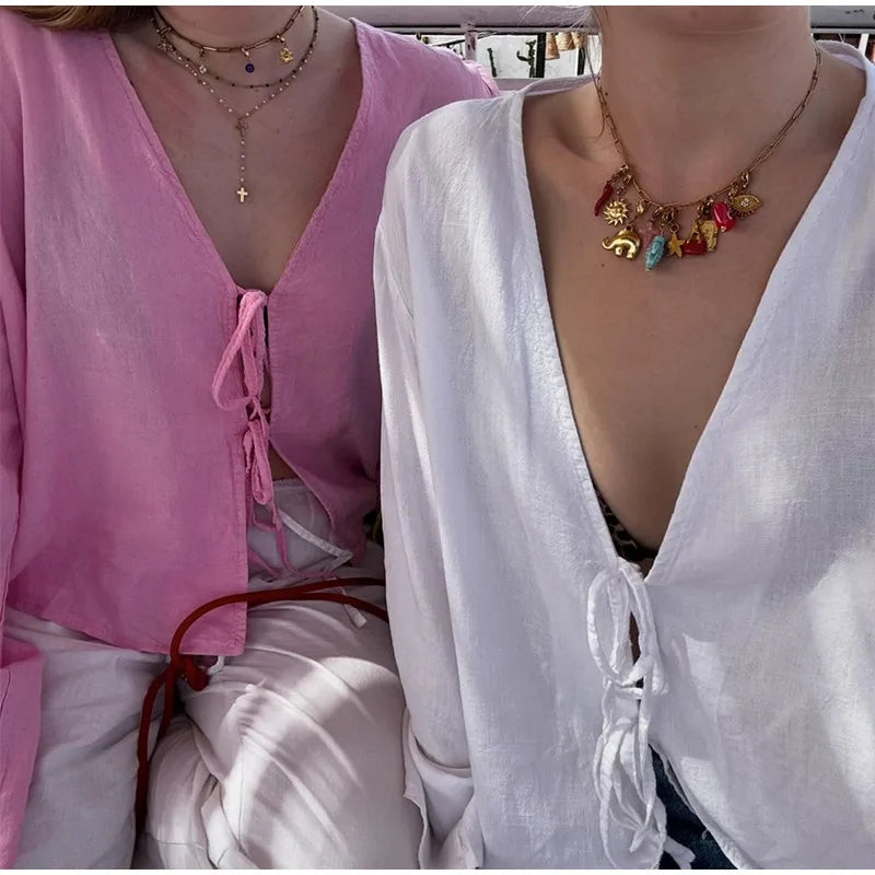 ★ Coastal Breeze Lace-Up Top