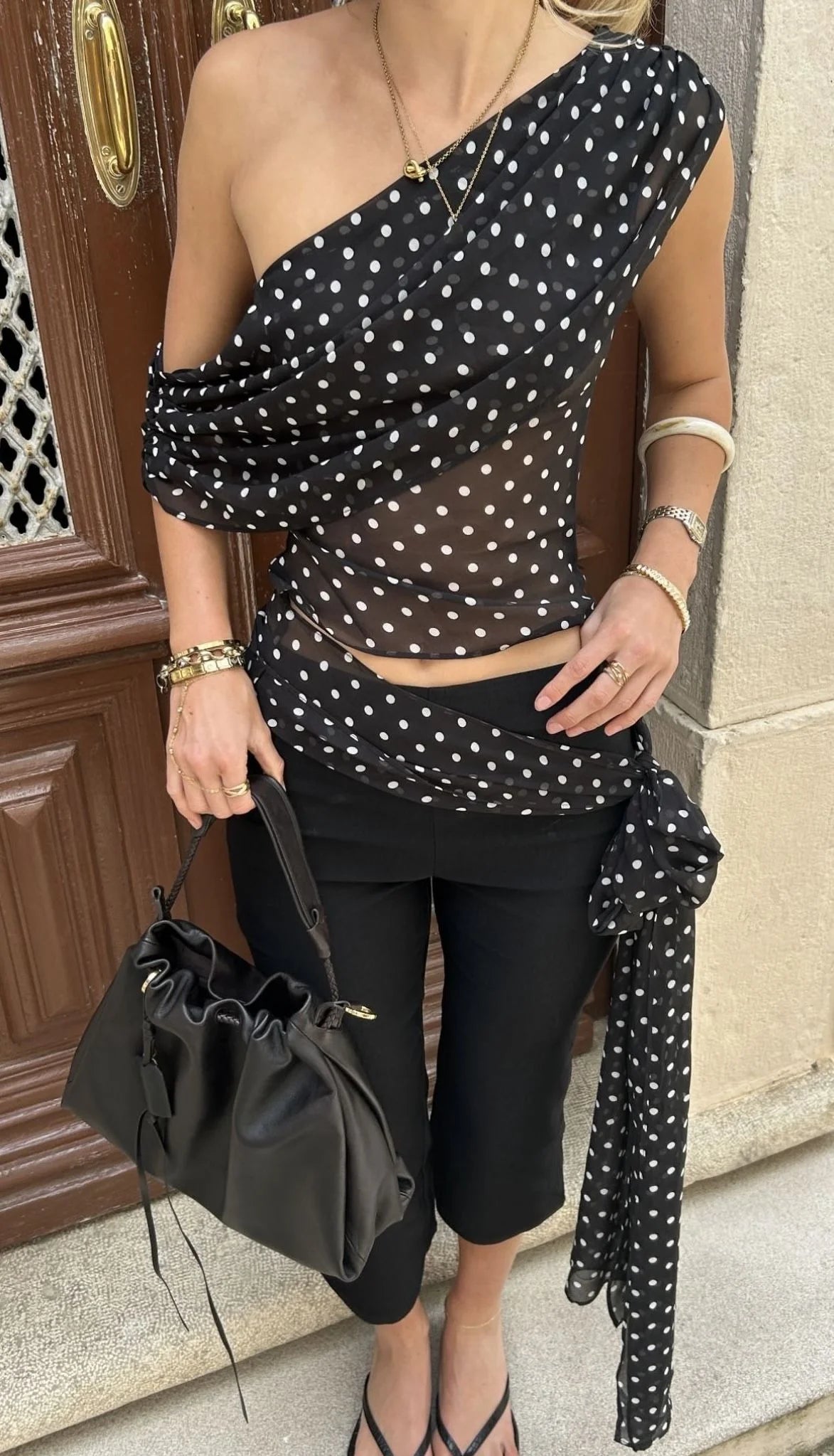 ★ Polka Muse One Shoulder Top
