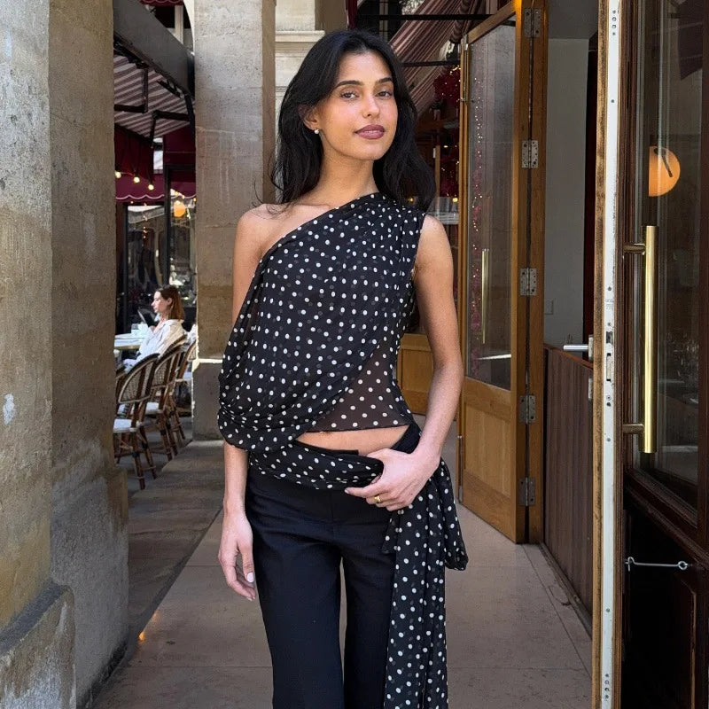 ★ Polka Muse One Shoulder Top