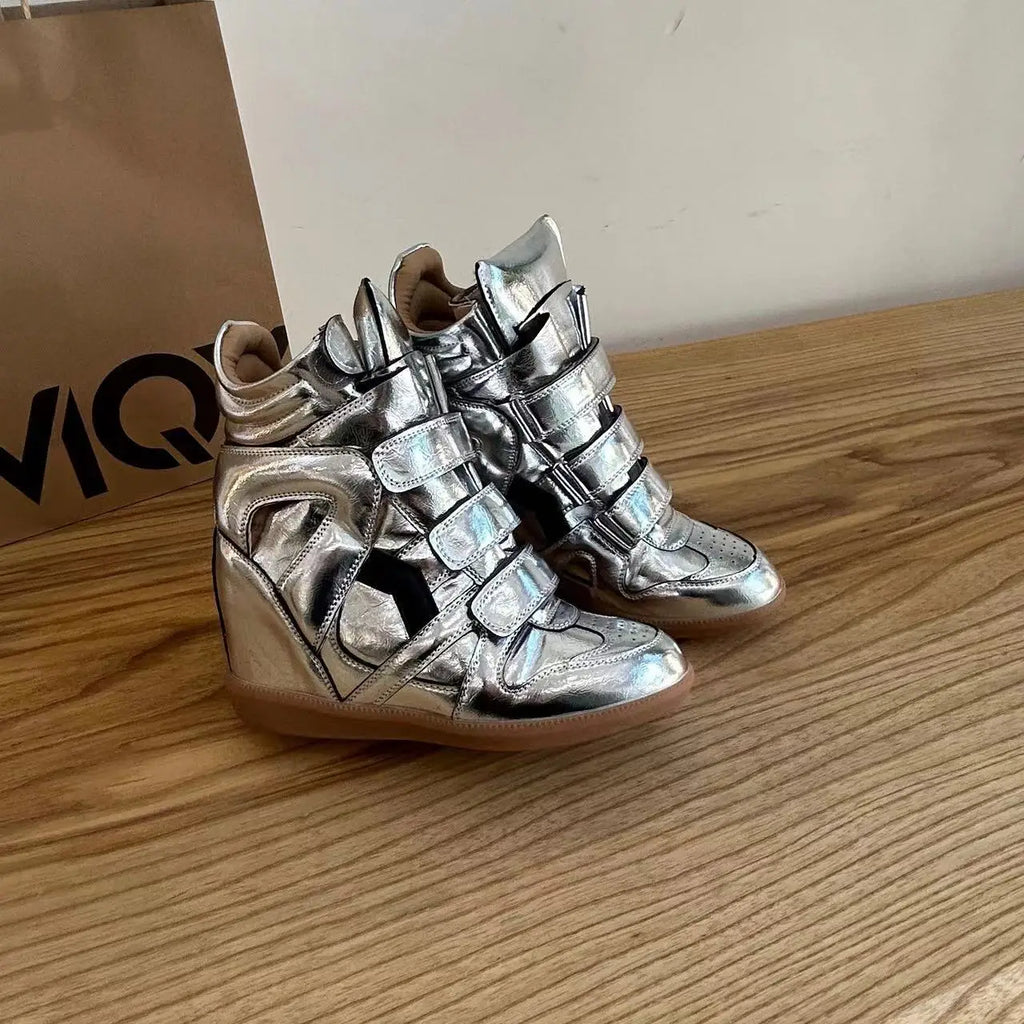 ★ The Elara High Wedge Sneakers - Silver