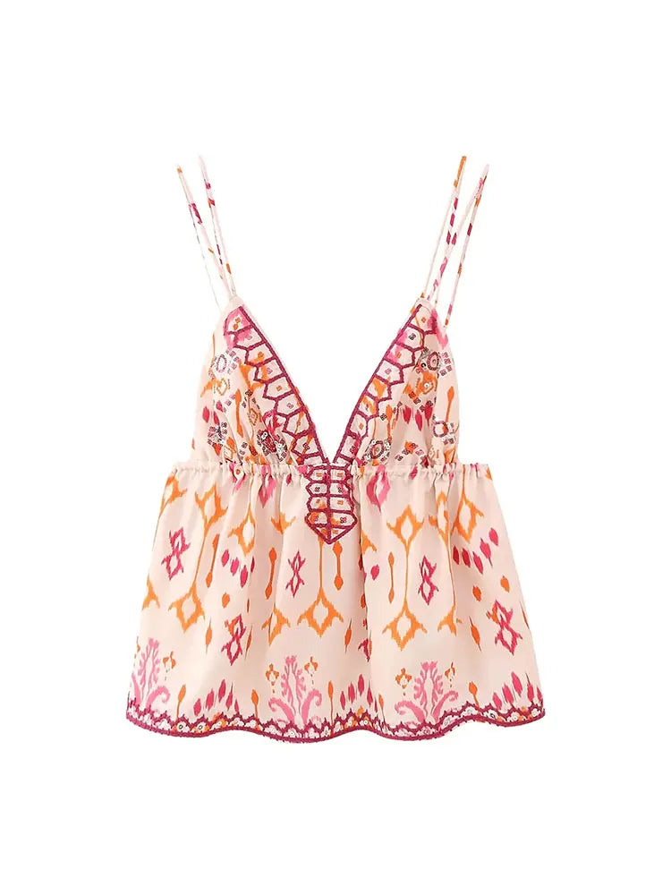 ★ Sunset Print Cropped Top