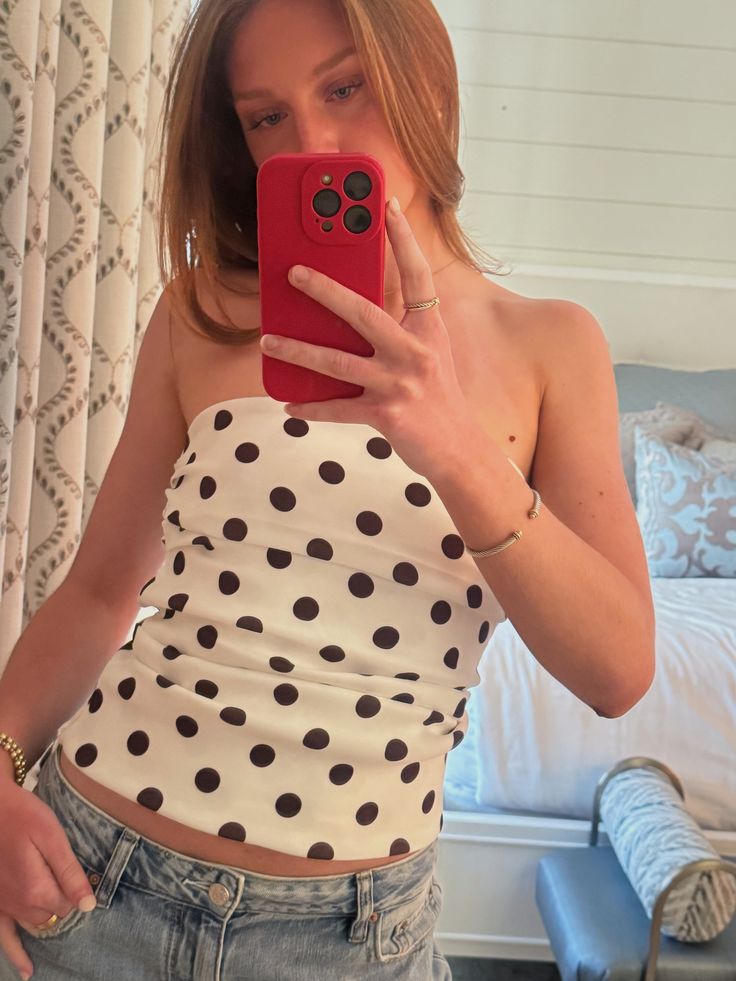 ★ Polka Strapless Top